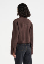 Maura - Oversized Cropped Roll Sleeve Suede Shirt - Brown