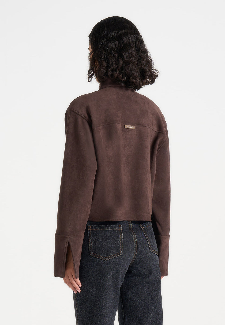 Maura - Oversized Cropped Roll Sleeve Suede Shirt - Brown