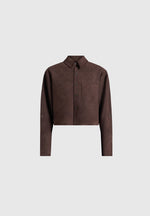 Maura - Oversized Cropped Roll Sleeve Suede Shirt - Brown