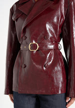 Whitney - Patent Belted Trench Jacket - Wine Red