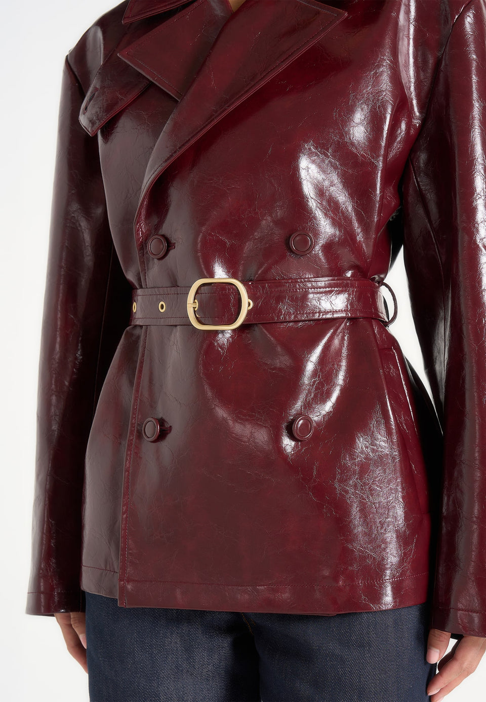 Whitney - Patent Belted Trench Jacket - Wine Red