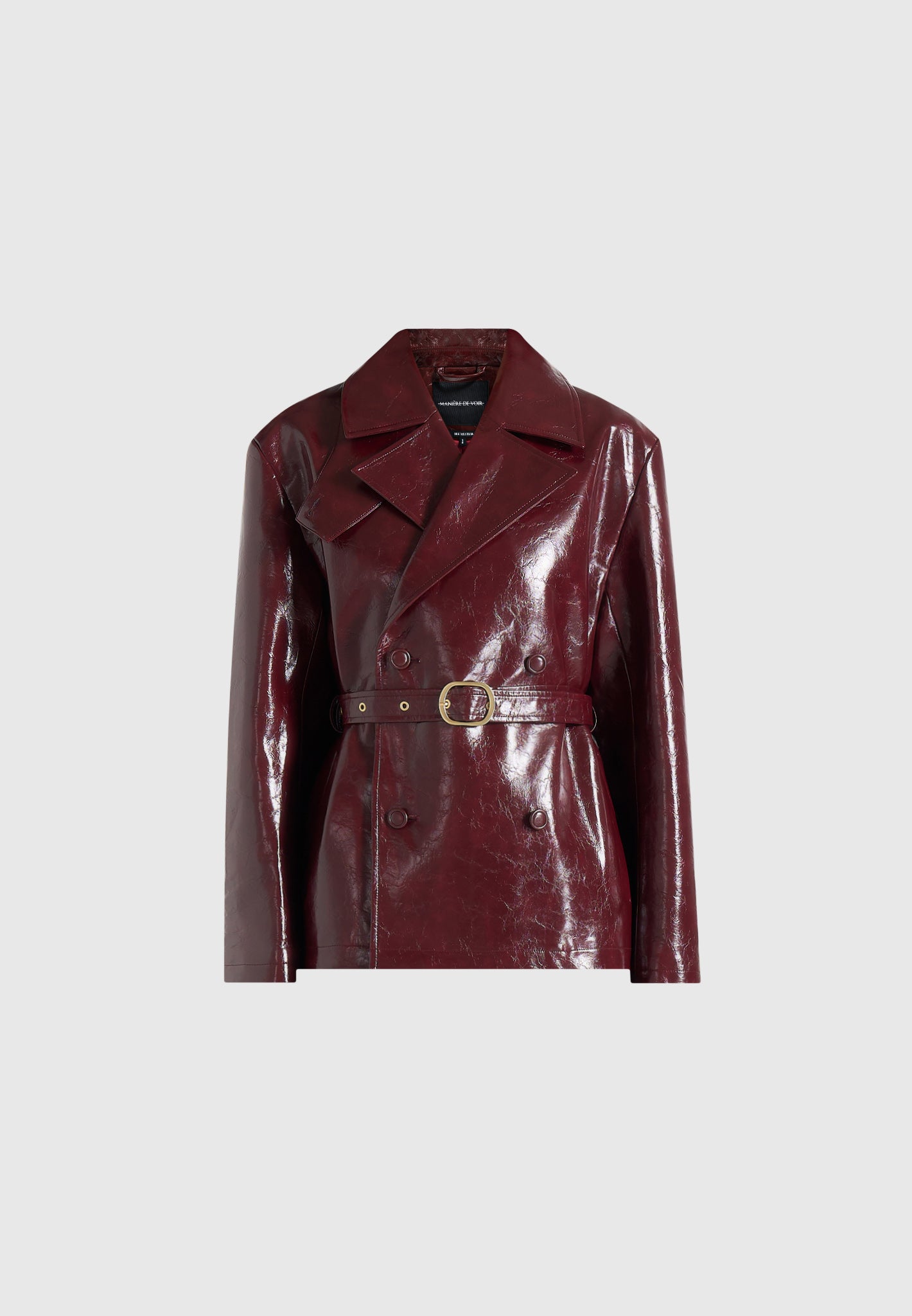 Whitney - Patent Belted Trench Jacket - Wine Red