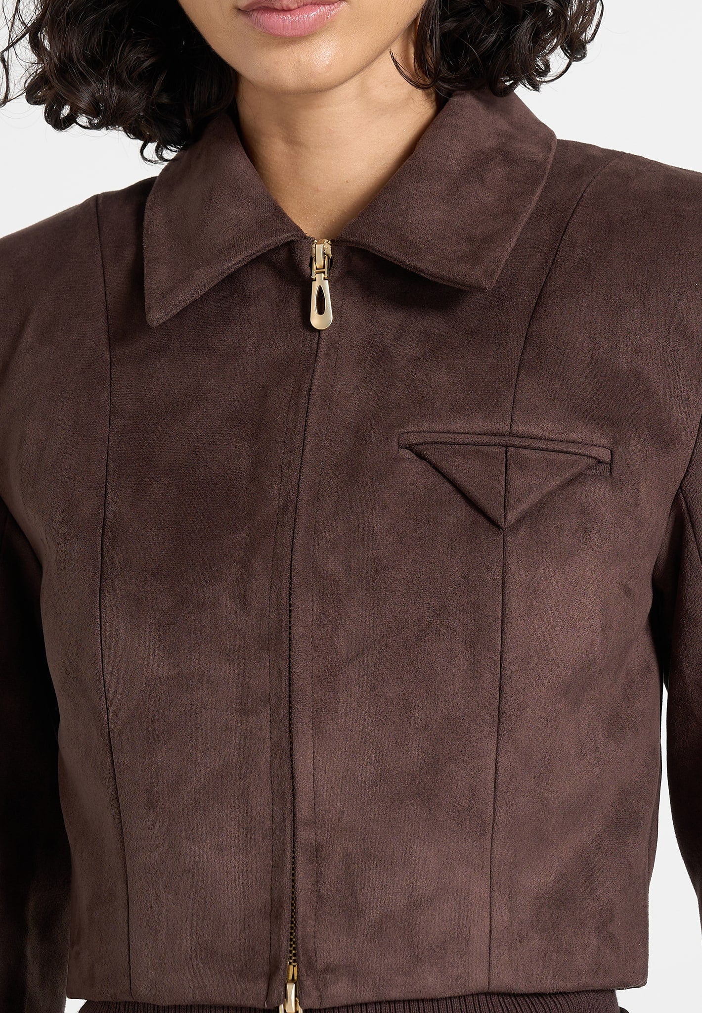 Adina - Suede Cropped Jacket - Brown