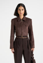 Adina - Suede Cropped Jacket - Brown