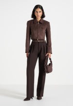 Adina - Suede Cropped Jacket - Brown