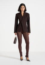Knitted High Waisted Leggings - Brown