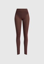 Knitted High Waisted Leggings - Brown
