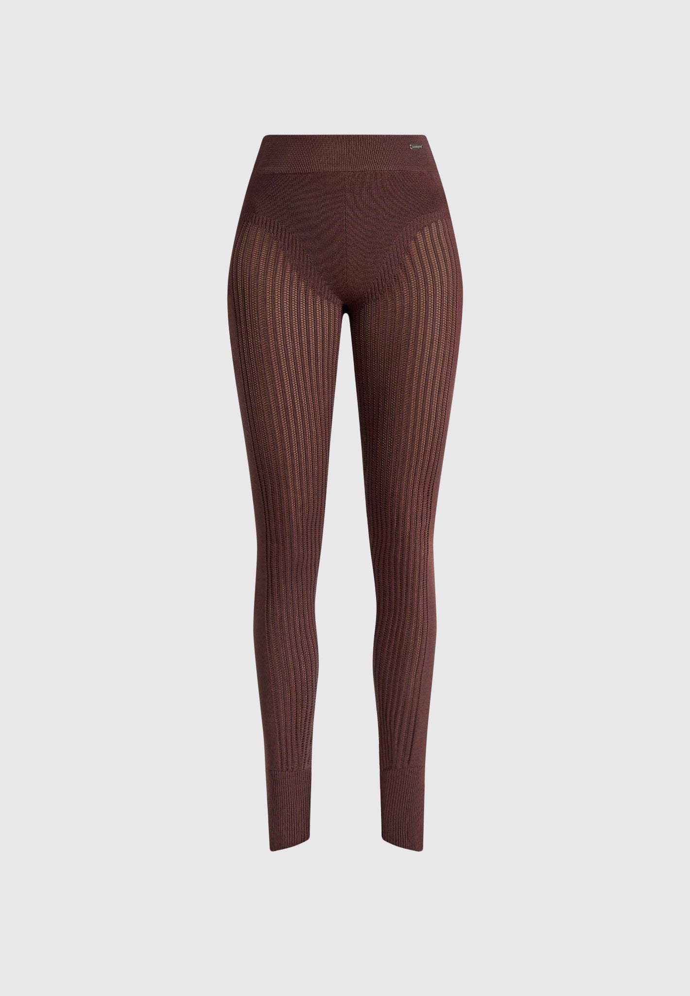 Knitted High Waisted Leggings - Brown