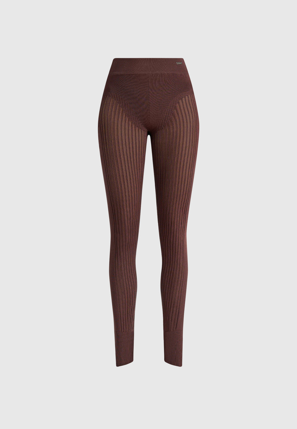 Knitted High Waisted Leggings - Brown