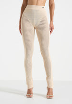 Knitted High Waisted Leggings - Beige