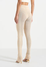 Knitted High Waisted Leggings - Beige