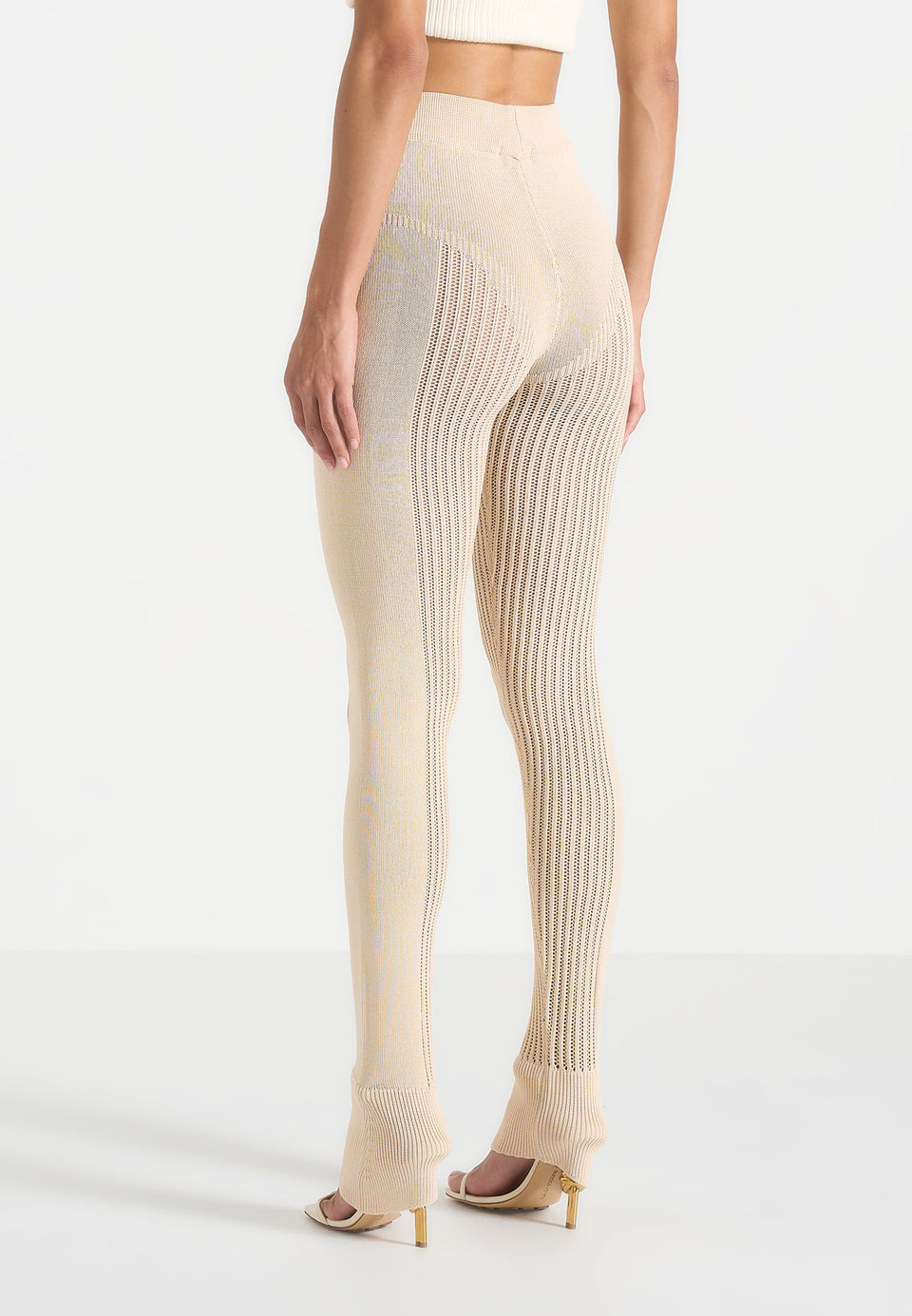 Knitted High Waisted Leggings - Beige