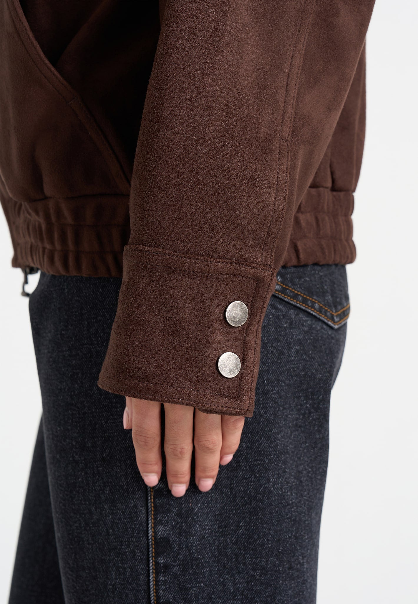 Romain - Unisex Suede Funnel Neck Bomber Jacket - Brown