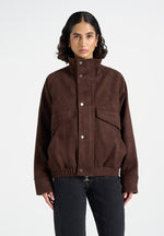 Romain - Unisex Suede Funnel Neck Bomber Jacket - Brown