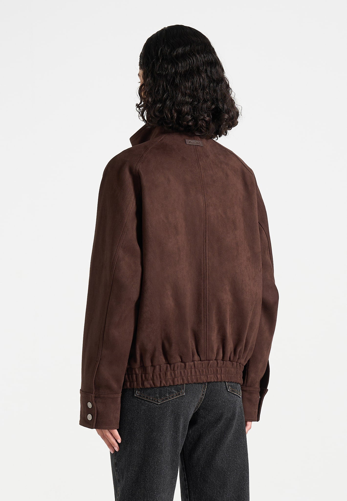 Romain - Unisex Suede Funnel Neck Bomber Jacket - Brown
