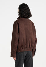 Romain - Unisex Suede Funnel Neck Bomber Jacket - Brown
