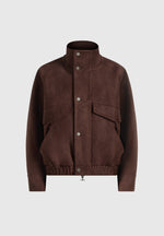 Romain - Unisex Suede Funnel Neck Bomber Jacket - Brown