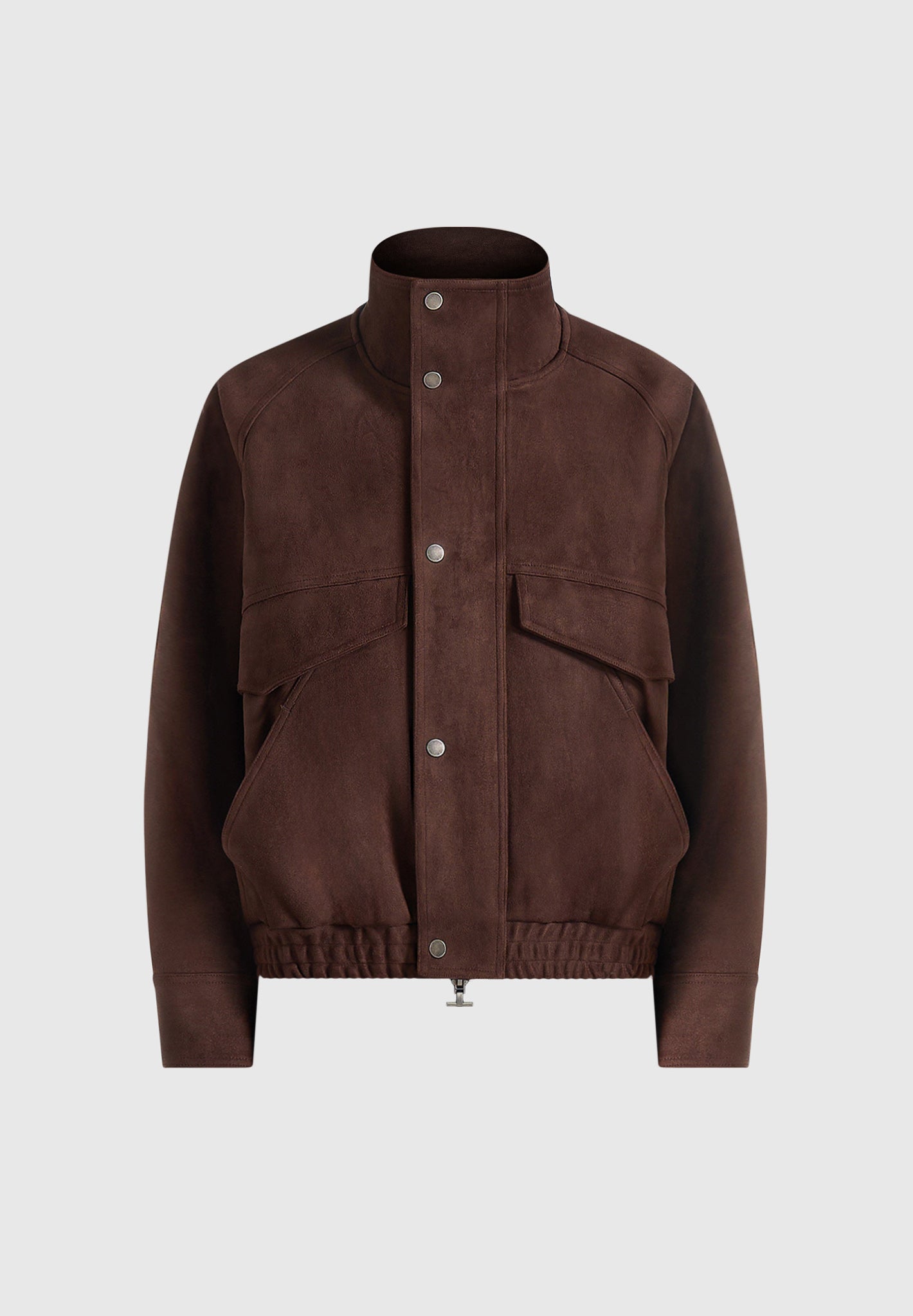 Romain - Unisex Suede Funnel Neck Bomber Jacket - Brown