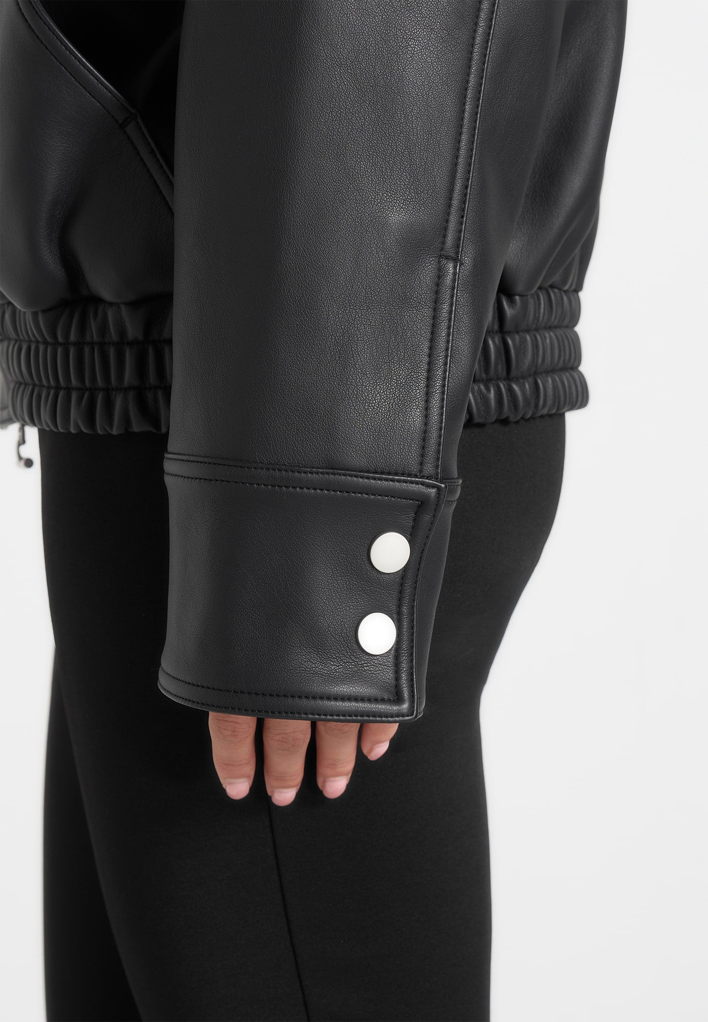 Romain - Unisex Leather Funnel Neck Bomber Jacket - Black