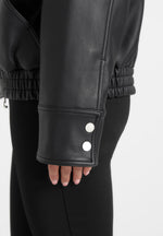 Romain - Unisex Leather Funnel Neck Bomber Jacket - Black
