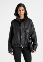 Romain - Unisex Leather Funnel Neck Bomber Jacket - Black