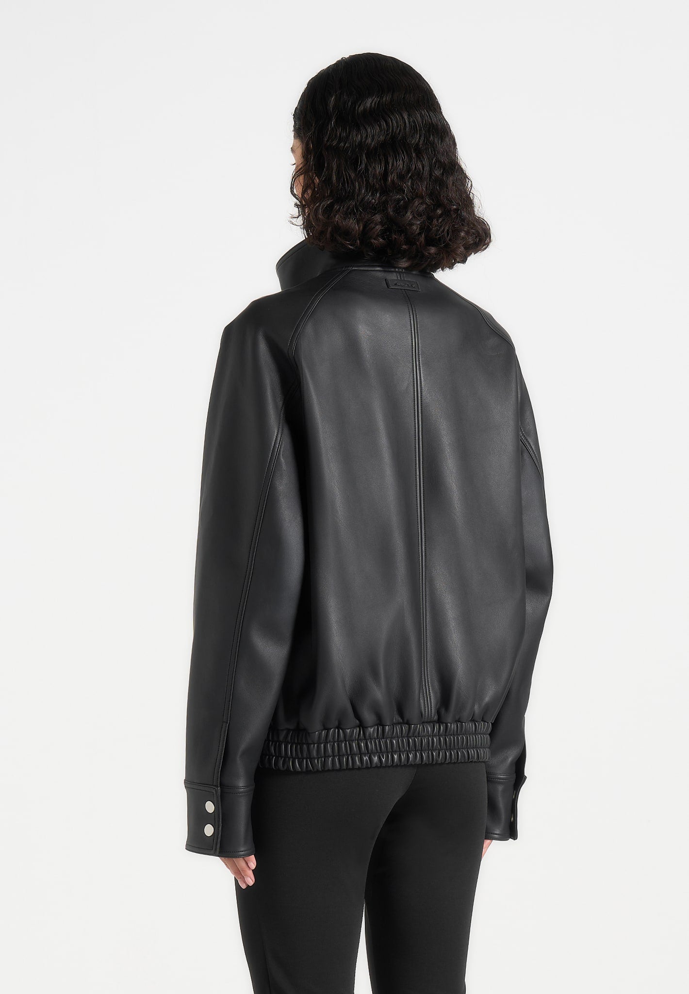 Romain - Unisex Leather Funnel Neck Bomber Jacket - Black