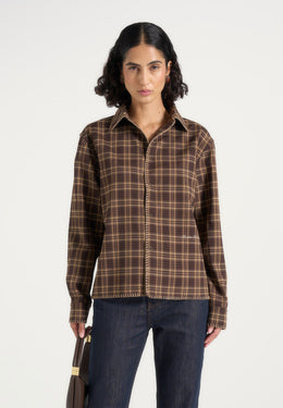 Blake - Unisex Whipstitch Check Shirt - Brown