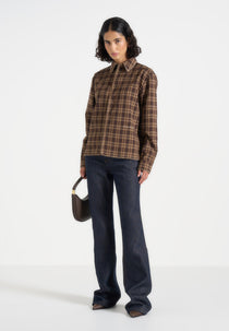 Blake - Unisex Whipstitch Check Shirt - Brown