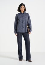 Ronnie - Unisex Pinstripe Long Sleeve Shirt - Navy