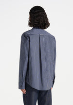 Ronnie - Unisex Pinstripe Long Sleeve Shirt - Navy