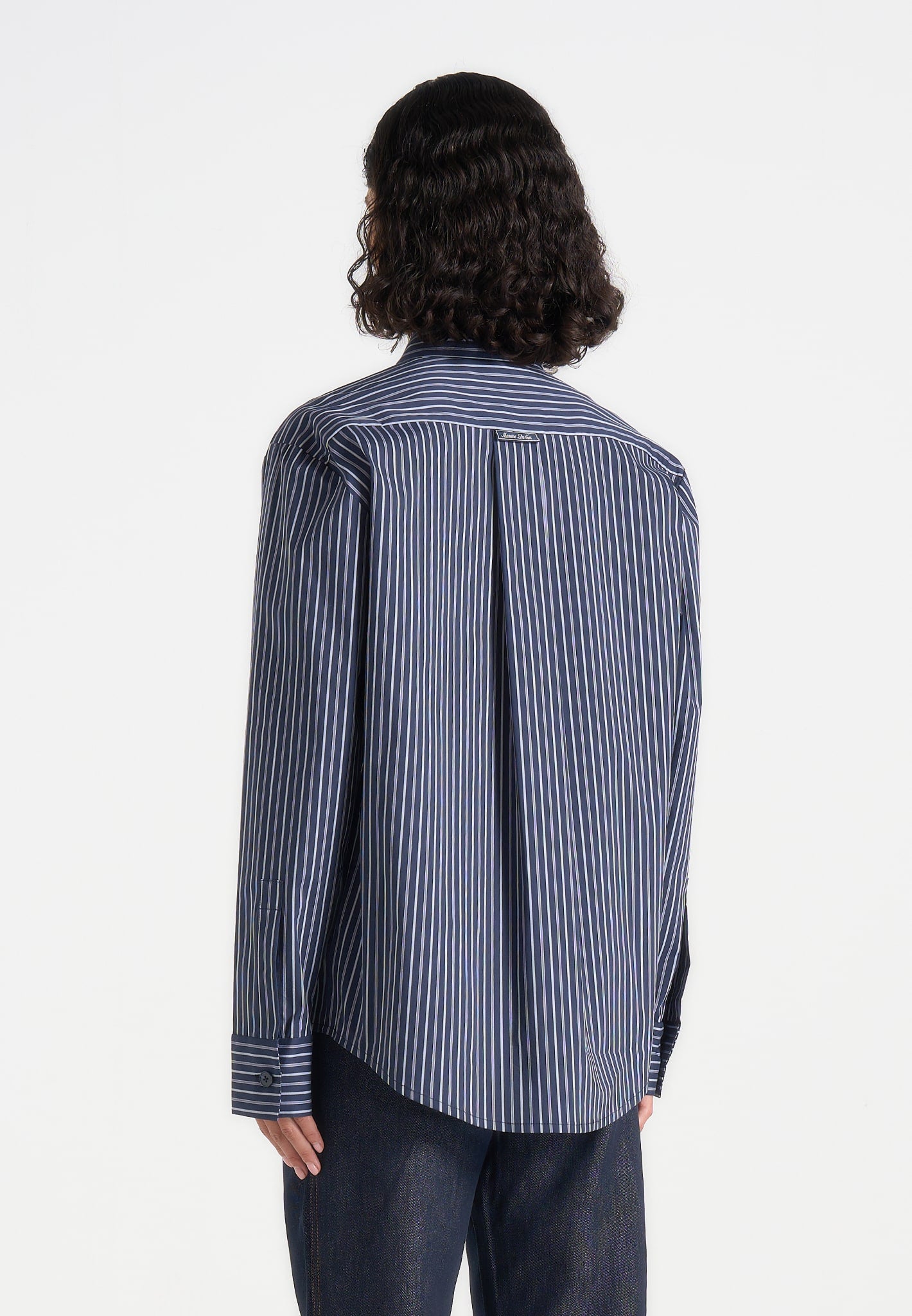 Ronnie - Unisex Pinstripe Long Sleeve Shirt - Navy