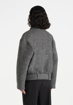 Ezra - Unisex Wool Belted Bomber Jacket - Grey