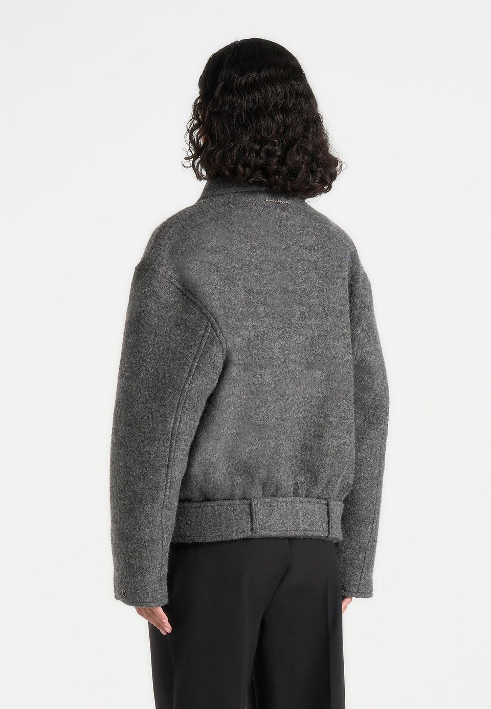 Ezra - Unisex Wool Belted Bomber Jacket - Grey