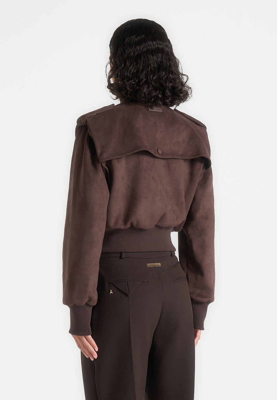 Delfina - Suede Layered-Shoulder Cropped Bomber Jacket - Brown