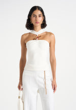 Abigail - Hardware Detail Open-Back Tie Crop Top - White