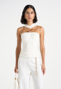 Abigail - Hardware Detail Open-Back Tie Crop Top - White