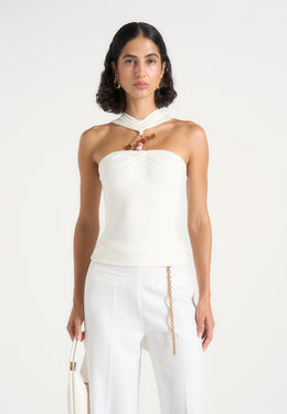 Abigail - Hardware Detail Open-Back Tie Crop Top - White