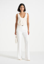 Quinn - High-Waisted Belted Fit & Flare Trousers - White