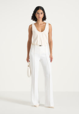 Quinn - High-Waisted Belted Fit & Flare Trousers - White