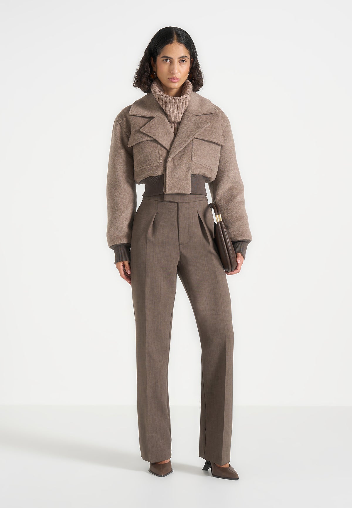 Cosette - Wool Lapel Bomber Jacket - Taupe