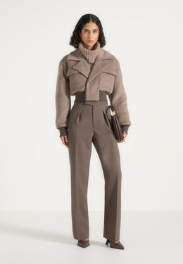 Cosette - Wool Lapel Bomber Jacket - Taupe
