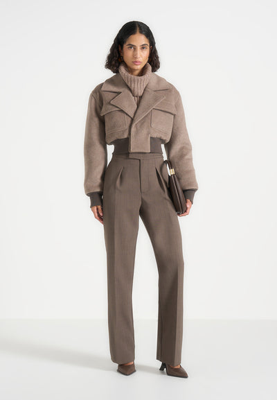 Cosette - Wool Lapel Bomber Jacket - Taupe