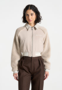 Borg Varsity Jacket - Beige
