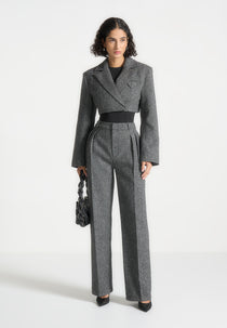 Julie - Tailored Twin Pleat Wool Trousers - Grey