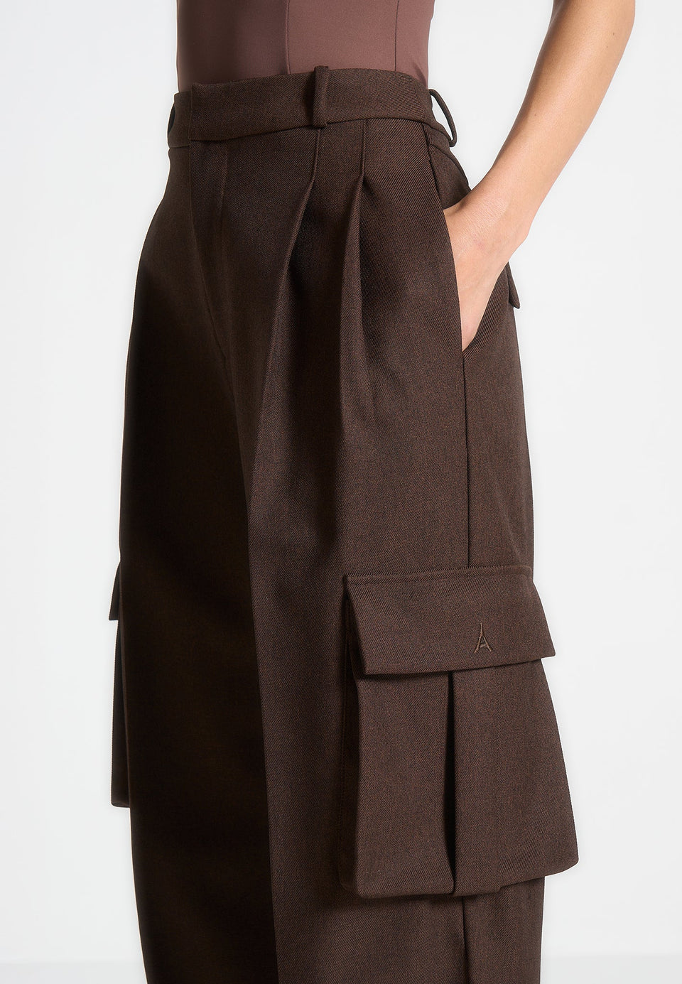danielle-tailored-pleated-cargo-trousers-brown