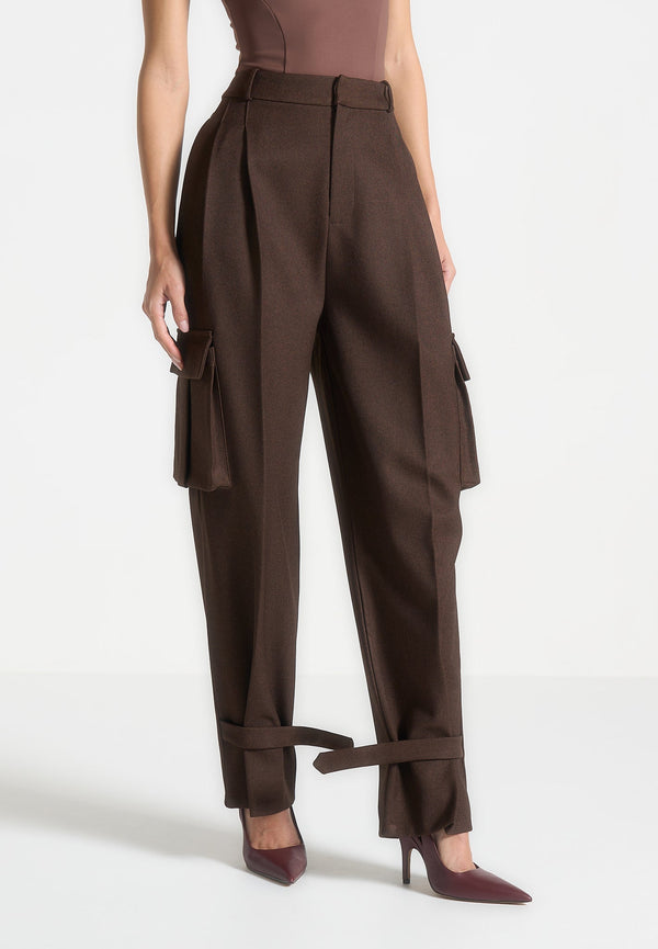 Danielle - Tailored Pleated Cargo Trousers - Brown
