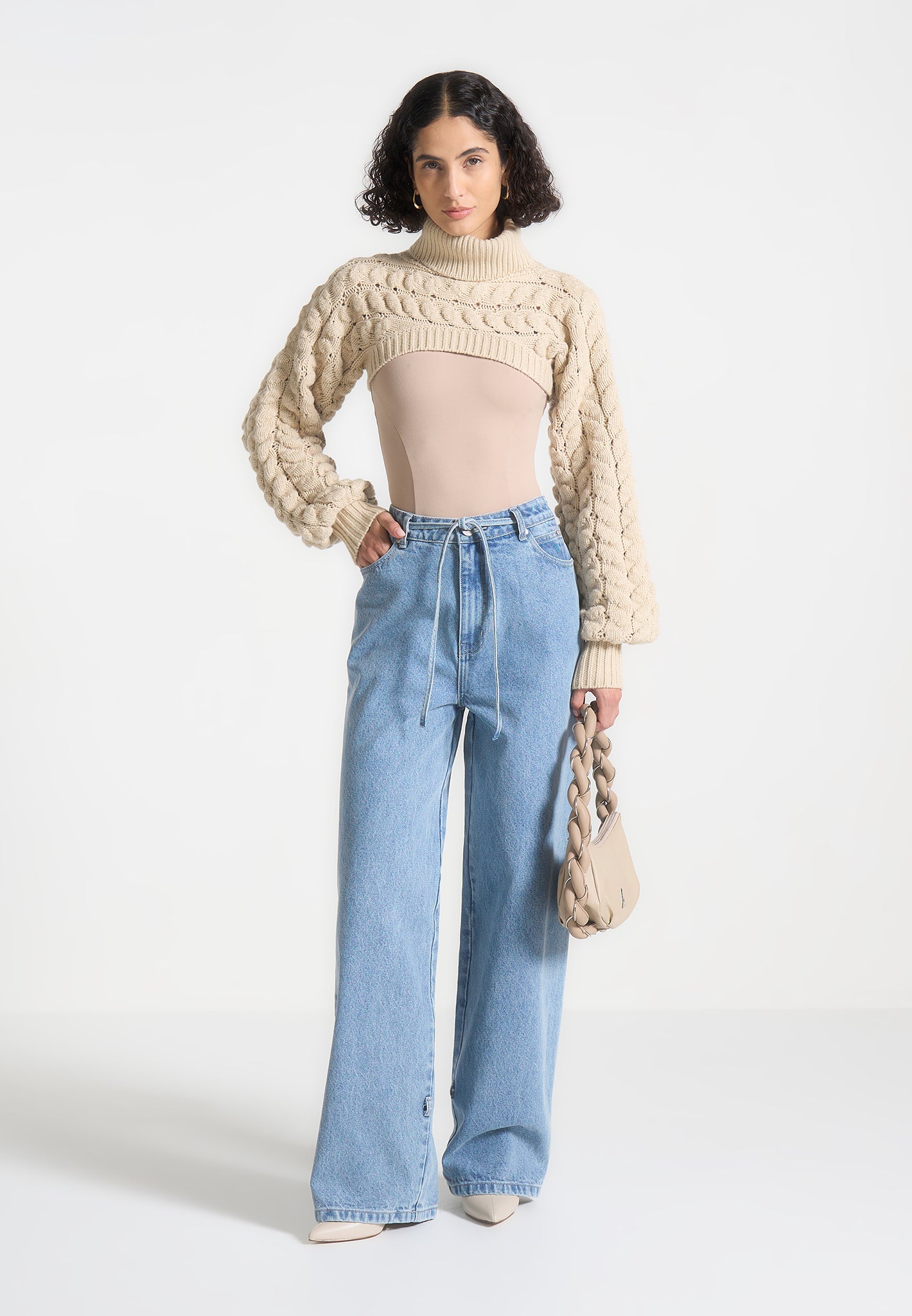 turtleneck-cable-knit-arm-warmers-beige 