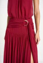 Matilda - Halter Neck Draped Maxi Dress - Wine Red
