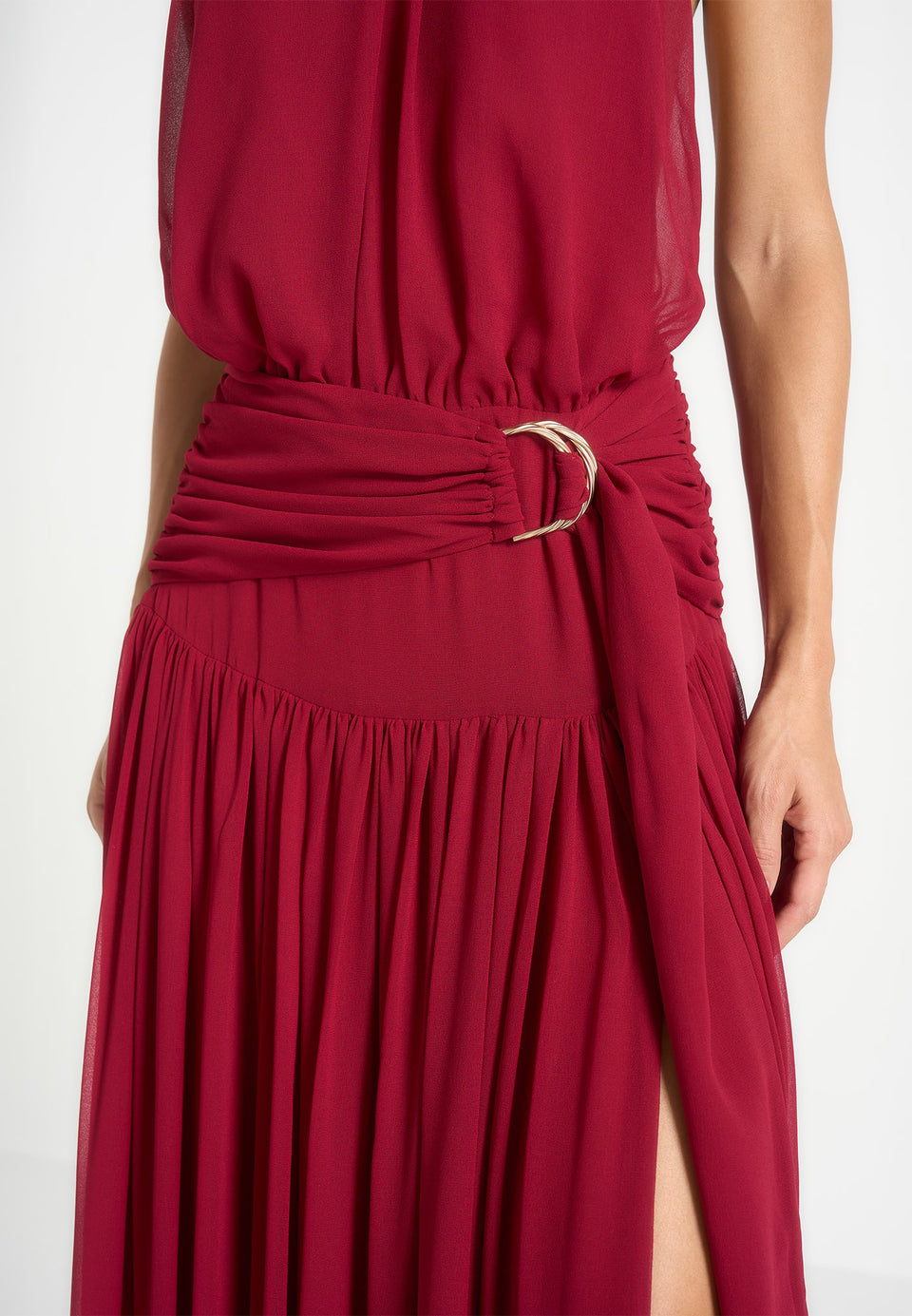 Matilda - Halter Neck Draped Maxi Dress - Wine Red