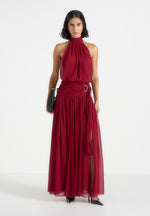 Matilda - Halter Neck Draped Maxi Dress - Wine Red